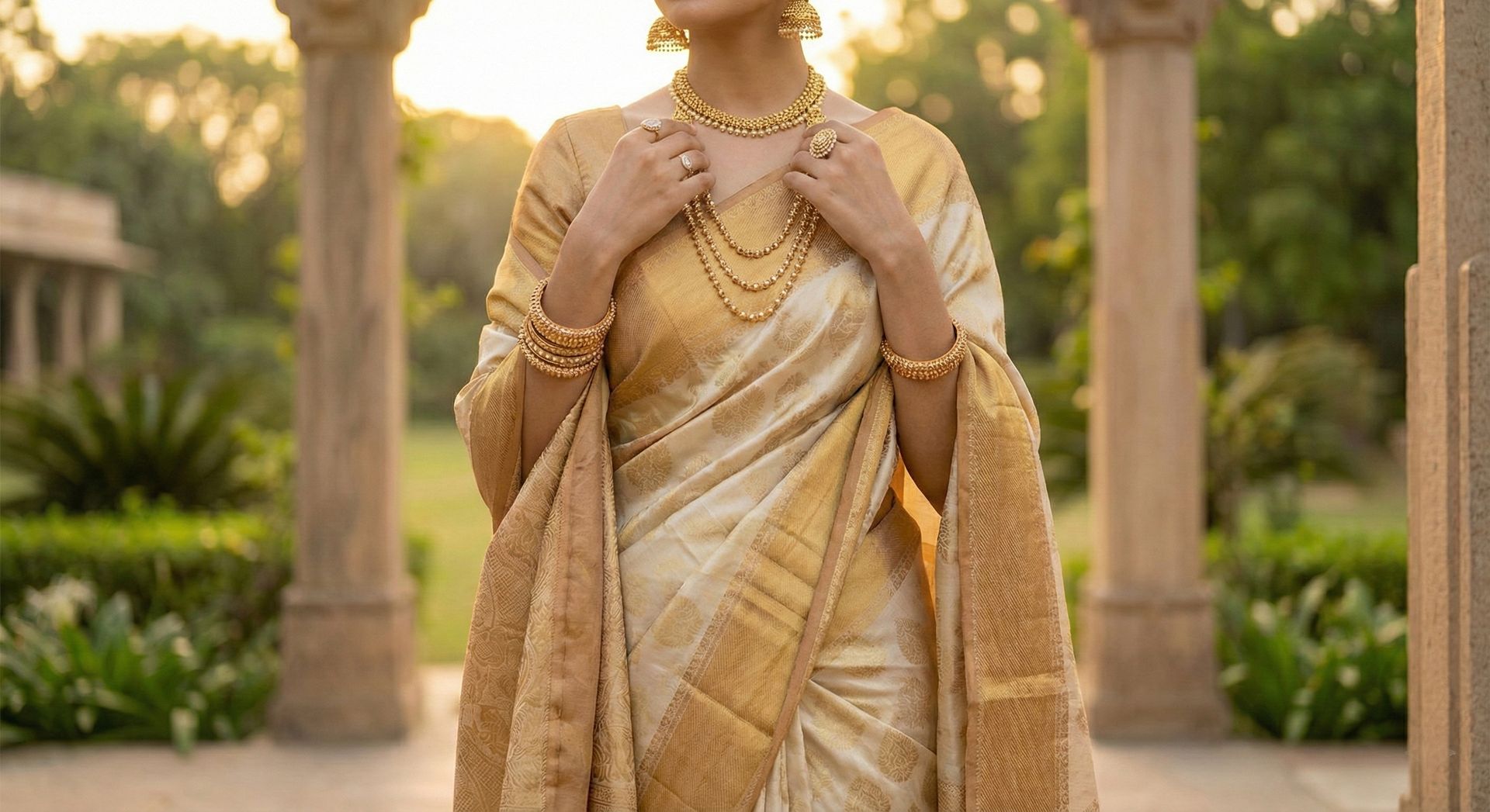 Where luxury meets tradition โ she shines in gold.